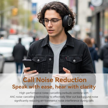 CYBORIS Active Noise Cancelling Headphones, Bluetooth 5.4 Wireless on Ear ANC Headphone with 65H Playtime, Deep Bass, Low Latency, Foldable Headset with Mic for Travel/Office/PC (Black) - color: Black