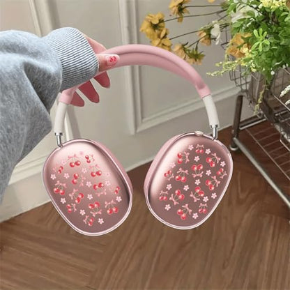 Girl Flower Cherry Clear Case for Airpods Max Headphones Cute Kawaii Bow Soft TPU Ear Cups Cover Anti-Scratch Silicone Ear Pad Protective Case Lovely Headband Cover for Apple Airpods Max - color: Flower cherry 14