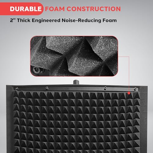 Pyle Microphone Isolation Panel with Height Adjustable Tripod Stand - High Density 2" Thick Foam Sound Dampening Wall - Foldable & Portable Mic Shield for Podcasts, Singing, Recording, Broadcasting - size: 1-Pack
