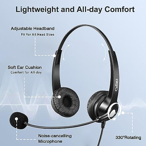 2.5mm Phone Headset with Microphone Noise Cancelling & Volume Controls | Office Telephone Headphone Compatible with Panasonic AT&T VTech RCA Cisco SPA Cordless Landline Phones, Ultra Comfort