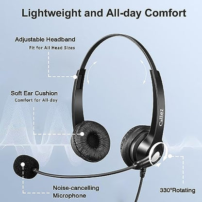 2.5mm Phone Headset with Microphone Noise Cancelling & Volume Controls | Office Telephone Headphone Compatible with Panasonic AT&T VTech RCA Cisco SPA Cordless Landline Phones, Ultra Comfort