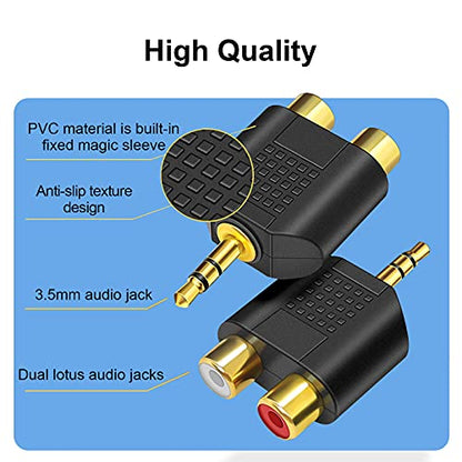 Oxsubor 3.5mm to RCA Splitter Adapter Gold Plated 3.5mm Male Stereo to 2 RCA Female Jack Y Plug Audio Converter (2 Pack)