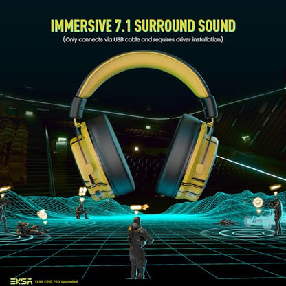 EKSA USB Gaming Headset for PC - Computer Headset with Detachable Noise Cancelling Mic, 7.1 Surround Sound, 50MM Driver - Headphones with Microphone for PS4/PS5, Xbox One, Laptop, Gamer - color: Wired Yellow