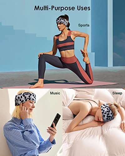 LC-dolida Sleep Headphones Headband Bluetooth 5.4, Sports Headband Earphones Wireless with Speaker Microphone USB C for Women Sleeping Gift Workout Jogging Yoga Insomnia Travel Meditation - color: Leopard