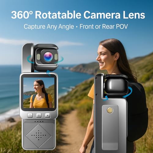 Acuvar Mini Clip-On Body Camera 1080P with 360° Rotating Lens, Wearable Recording Camera with WiFi, LCD Screen & 64GB Card