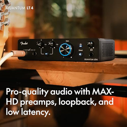 Fender Quantum LT 4 | 4x2 USB-C Audio Interface for Music Production, Dual MAX-HD Mic Preamps, Dual Instrument Inputs, Low-Latency Drivers, Loopback, Balanced Outputs, Headphone Amp, Mac & PC | 4x2 USB-C Audio Interface for Music Production. Dual MAX-HD M