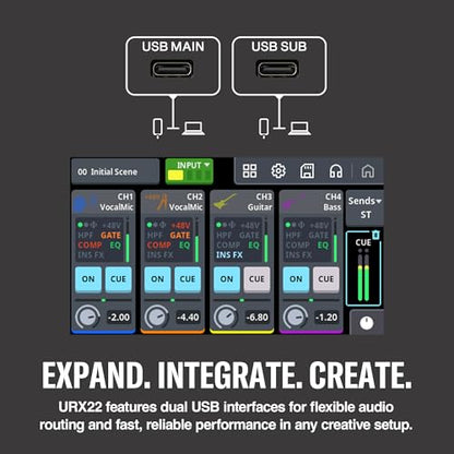 Yamaha URX22 4-In / 2-Out Dual USB-C Audio Interface With Touchscreen, Includes Cubase Al, WaveLab Cast, Basic FX Suite, and Steinberg Plus Software Bundle, Black URX22 B | Includes Touchscreen, Includes Cubase Al, WaveLab Cast, Basic FX Suite, and Steinb