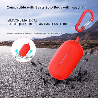 Case for Beats Solo Buds Case Cover with Flower Keychain, Cute Soft Silicone Shockproof Protective Skin Cases for Beats Solo Buds Wireless Earbuds with Carabiner for Women Girl (Black) - color: Black