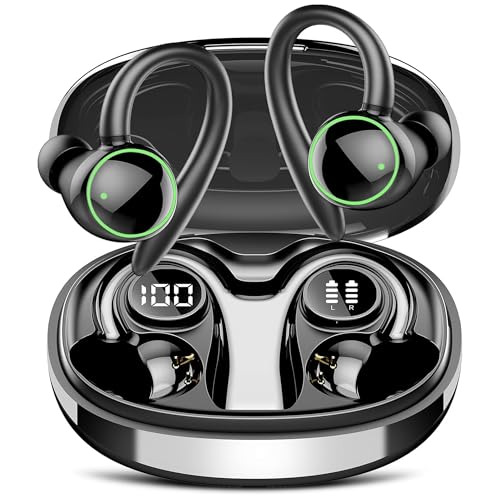 Wireless Earbuds, Bluetooth 5.4 Headphones Sport Over Ear Buds With ENC Mic | ENC Noise Cancelling Mic, 48H, Wireless Earphone With Earhooks, Stereo Deep Bass, IP7 Waterproof Headset for Workout, Black - color: J-Black