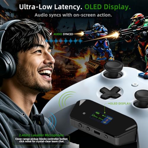 Bluetooth Adapter for Xbox Controllers with 2.4GHz Wireless MIC | for Xbox One/Series XIS/Elite 2, Use AirPods & Wireless Headphones, Low Latency, Dual OLED Display, Noise Cancellation, 13H