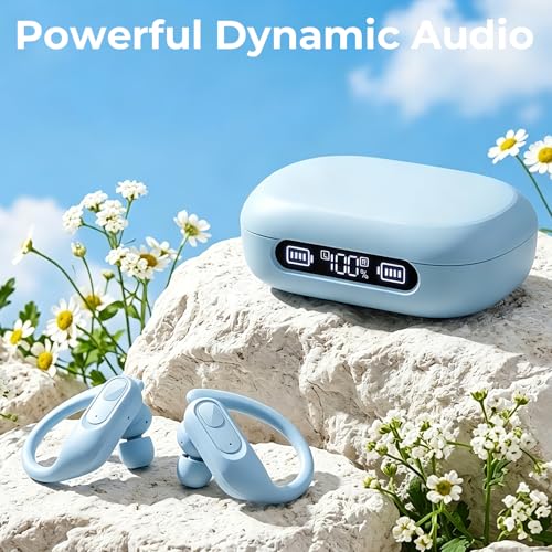 Wireless Bluetooth 5.3 Earbuds, 96Hrs Playtime Sports Headphones with Earhooks, LED Battery Display, Waterproof Stereo Earphones with Microphone for Gym, Running, Workout