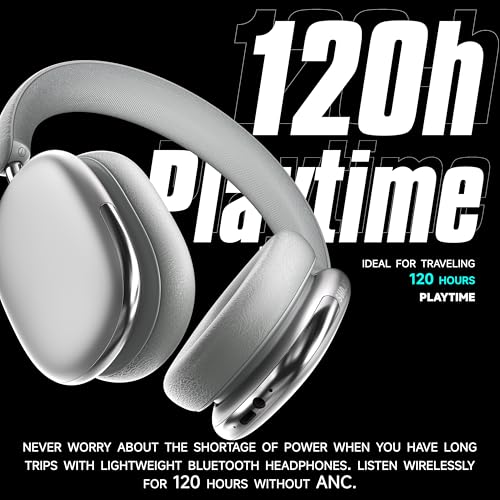 Freepods Over-Ear Bluetooth Headphones with Mic,120 Hour Playtime Active Noise Cancelling,Hi-Res Audio,Wireless ANC Headset, Android Compatible - Silver - color: Silver