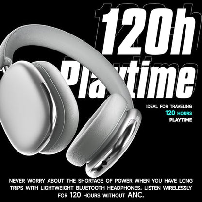 Freepods Over-Ear Bluetooth Headphones with Mic,120 Hour Playtime Active Noise Cancelling,Hi-Res Audio,Wireless ANC Headset, Android Compatible - Silver - color: Silver
