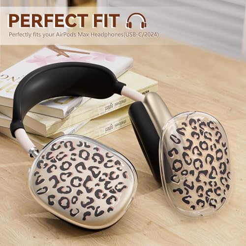 for Apple AirPods Max,Clear Leopard Print Soft TPU Case for Women,Black | Ear Pad Case Cover/Ear Cups Cover/Headband Cover for AirPods Max Headphones (2024/2020)Transparent AirPod Max (USB-C) - color: Leopard print
