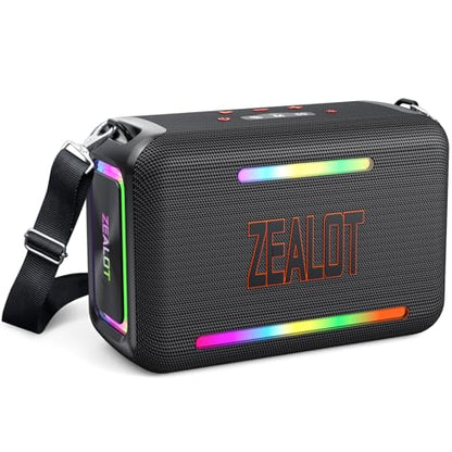 ZEALOT 120W RMS(150W Peak) Bluetooth Speaker, Portable Wireless Speakers IPX6 Waterproof Loud Bluetooth Subwoofer Speaker with LED Light, 40H Playtime, Custom EQ, Stereo TWS Pairing for Outdoor, Party - color: Black