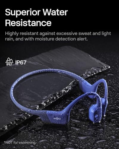 SHOKZ OpenRun Bone Conduction Bluetooth Headphones, Blue, USB-C Charging | Bundle with Sweat Headband；Open ear comfort; Lightweight & Secure fit; IP67 water resistance; 8H battery; Running/Cycling - color: Blue, size: Standard Size+USB-C Charging