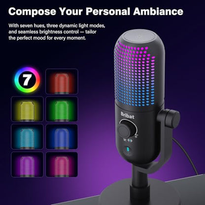 USB Condenser Microphone for PC Gaming,RGB Cardioid Desktop Mic - color: Black 1