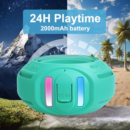 Portable Bluetooth Speaker, IPX7 Waterproof Shower Speaker, Wireless Outdoor Speakers, Floating, Built-in Mic, 24H Playtime with LED Lights, Loud HD Sound, Powerful Bass, Gifts for Unisex - Sky Blue - color: Sky Blue
