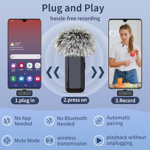 Wireless Lavalier Microphone for iPhone 14/13/12/11, Clip On Microphone | 24H Battery Life with Charging Case, 70FT, Noise Canceling Lav Mic for Video Recording Vlogging, YouTube, Interview