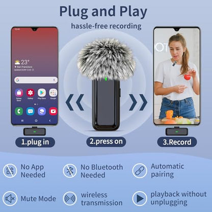Wireless Lavalier Microphone for iPhone 14/13/12/11, Clip On Microphone | 24H Battery Life with Charging Case, 70FT, Noise Canceling Lav Mic for Video Recording Vlogging, YouTube, Interview