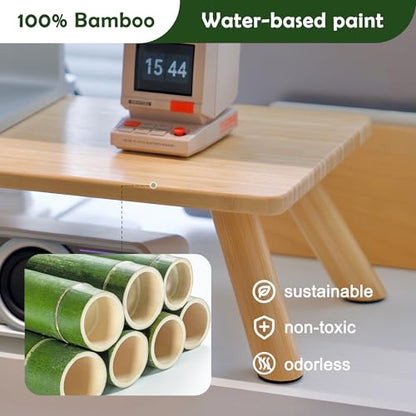 Bamboo Monitor Stand Riser with Cable Routing Slot and Storage