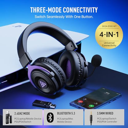 EKSA E900WT Wireless Gaming Headset with Microphone for PC Ps5 Ps4 - color: Purple
