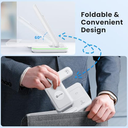 WAITIEE Foldable Wireless Charger for iPhone 17 16 15 14 13 12 11 X 8, 3 in 1 Charging Station for Apple Watch & for AirPods(White) - color: White