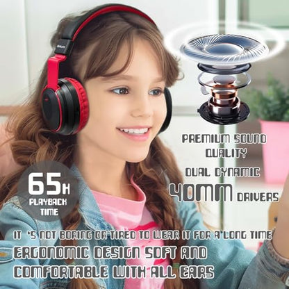 Mokata Kids Headphones Bluetooth 5.3 Wireless Lightweight Fast Charging 68 Hours Play Time Volume Limited 85/94dB Over Ear Foldable with Built-in Mic for Toddler Boy Girl Tablet Pad Black - color: Black