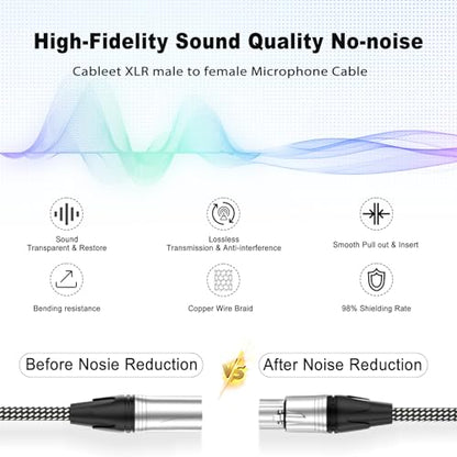 Braided XLR Cables 10ft 2 Pack, Short XLR Cables, XLR Male to Female 3-Pin Balanced Shielded Audio Cables for Mic Mixer, Recording Studio, Podcast, Microphone, Speaker Systems, 10 Feet - size: 10 Feet, style: 2-Pack