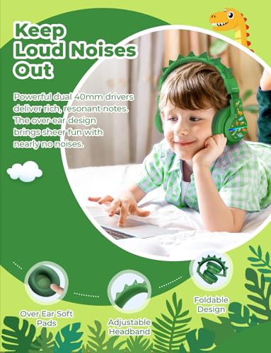 iClever BTH12 Kids Bluetooth Headphones 85H Playtime with LED Lights Travel - color: C-Green