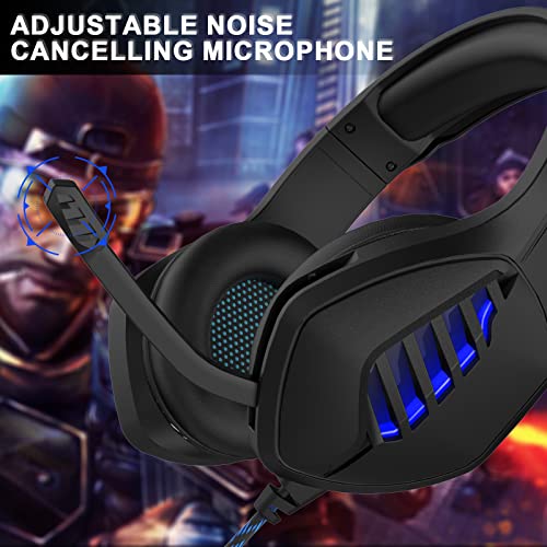 Gaming Headset with Microphone - for PC, PS4, PS5, Xbox One, Xbox Series X|S - 3.5mm Jack Gamer Headphone with Noise Canceling Mic - Black&Blue - color: Black&Blue