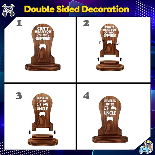 Slothoem Gamer Gifts for New Uncle, New Expecting Uncle First Time Fathers Day, Best Birthday Gifts for New Uncle, for Brother Soon-to-be-Uncle, Gaming Wooden Headset Stand - Leveled Up To Uncle - style: Gamer Uncle Gifts