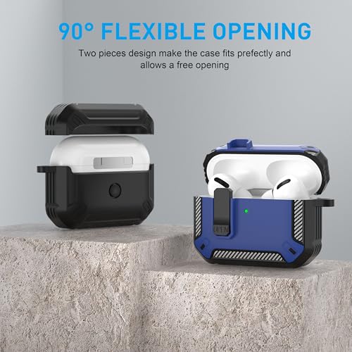 for AirPods Pro 3 Case with Magnetic Lock, Magsafe Compatible, Blue Carbon - color: Blue, size: AirPods Pro 3 Case 2025
