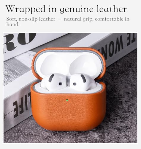 Envelop Series for AirPods 4th Generation Leather Case Cover - Brown | Hand-crafted Case Fully Wrapped in Top Grain Leather; Soft Microfiber Inner Lining; Wireless Charging Compatible - color: Brown, size: Envelop Series