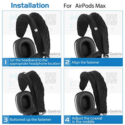 Geekria Knit Fabric Headband Cover Compatible with Apple AirPods Max Headphones, Replacement Repair Part, Easy DIY Installation (Black L)