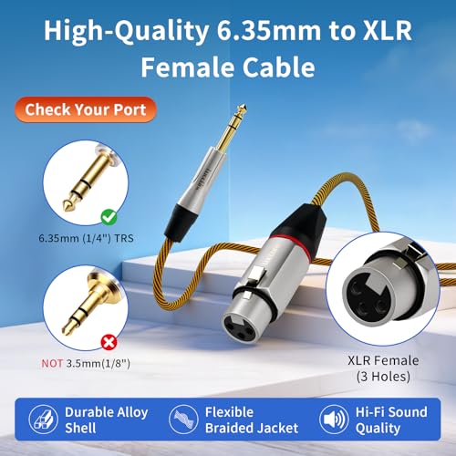 Balanced XLR to 1/4 Inch TRS Audio Cable, Pro Patch Cord for Studio Mixers & Monitors - XLR Female to 6.35mm, 3.3ft (1m) - size: 3.3 Feet, style: XLR Female to 6.35mm