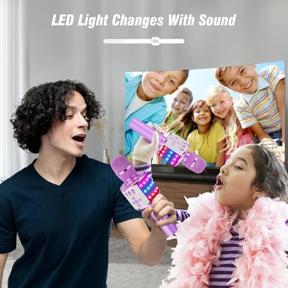 BONAOK Karaoke Microphone for Kids & Adults - Bluetooth Microphones Singing Mic with Disco Lights, Echo Effect, Built-in Speaker Portable Karaoke Player for Party Travel Gifts Q78(Light Purple) - color: Light Purple