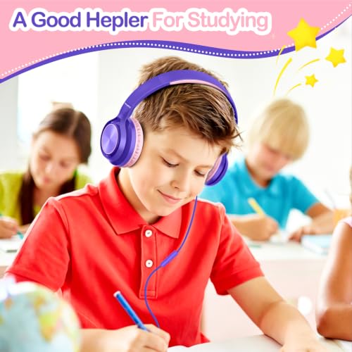 Kids Headphones for School Travel with Upgrade USB C&3.5MM Jack - color: Purple