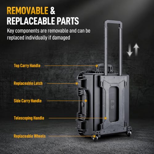 Lykus HC-4920 Hard Case with Wheels and Foam, Inner Size 18.5*13.78*7.28in | IP67 Waterproof, Pluckable Foam, Suitable for Cameras, Lenses, Electronic Equipment and More - size: HC-4920: 21.85x17.52x10.24 inch