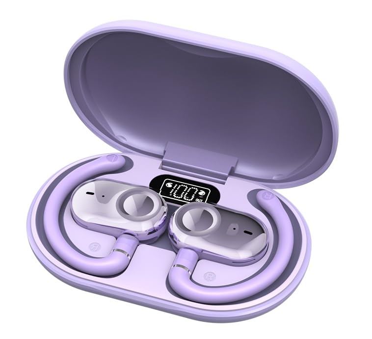 Open Ear Earbuds Bi-Axial Custom Fit Immersive Sound Wireless Headphones | Over The Ear Bluetooth Ear Buds Waterproof Long Battery for Running Outdoor Sports Travel Conference - OpenBass Fit Purple - color: Pulse Lavender