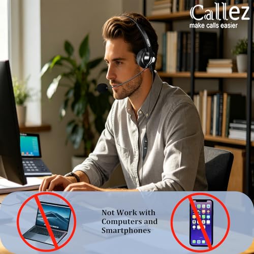 Callez Mono RJ9 Phone Headset with Noise Cancelling Mic for Avaya 1608 1616 | Telephone Headset, Volume Controls, Phone Headphone Work for Grandstream GXP2135 2170 Panasonic Ooma Office Landline Phones - color: Black