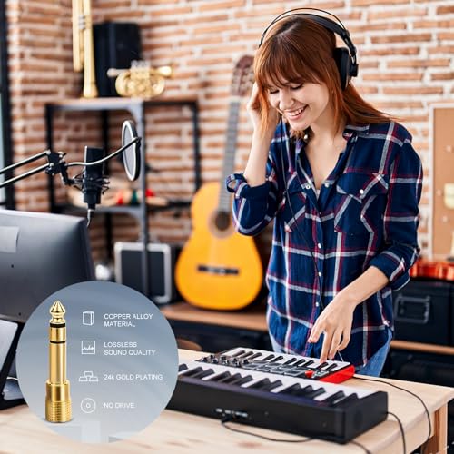 Aqdocvf 5-Pack 3.5mm to 1/4" Adapter, Gold Plated Headphone Jack Adapters | 1/4" to 3.5mm Adapter, Stereo Audio Headphone Adapters for Aux Cable, Headphones, Piano, Drums, Guitar Amplifier - color: gold-plated
