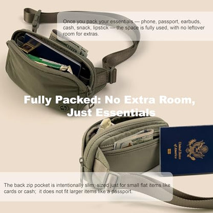 Pander Mini Belt Bag – Ultra Compact, Fits 6.7” Phone, Lipstick, Earbuds, Essentials, Small Crossbody Waist Purse, Grey Sage - color: Grey Sage