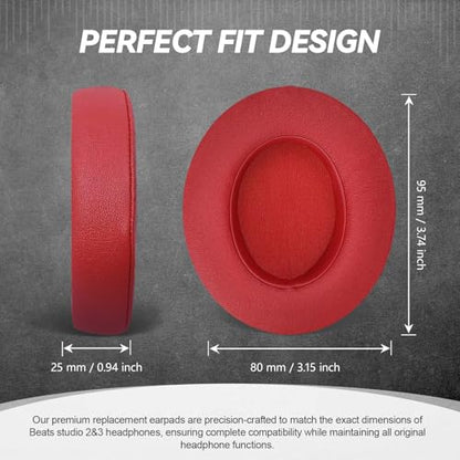 Aurivor Studio 3 Replacement Ear Pads for Beats Studio 3/2 Headphones, Cushions Earpads with Premium Protein Leather, Softer Memory Foam, Stronger Adhesive (Red) - color: Red