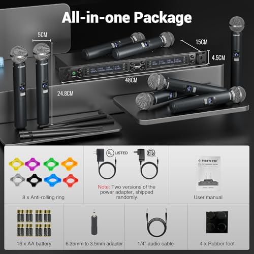 Phenyx Pro 8-Channel UHF Auto Scan Wireless Microphone System,PTU-6000-8H | 8 x 40 Frequencies, 328 ft Range, 8 Dynamic Handheld Microphones for Singing, Church, Karaoke, Wedding, Speaking, Party