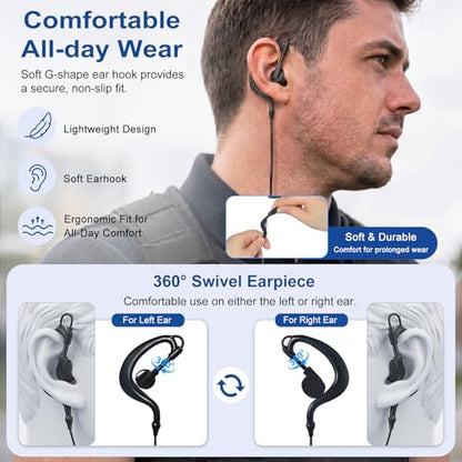 Walkie Talkie Earpiece with PTT Mic 2-Pin G-Shape Security Headset | for Baofeng UV-5R BF-888S Retevis RT22 RT21 RT68 Kenwood Handheld Two Way Radios