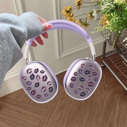 Stylish Girls Lips Clear Case for Airpods Max Headphones Cute Purple Print Soft TPU Ear Cups Cover Anti-Scratch Silicone Ear Pad Protective Case 53 Headband Cover for Apple Airpods Max - color: Lips 34