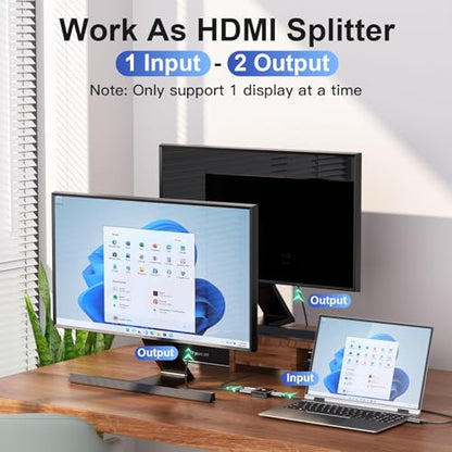 HDMI Switch 1 in 2 Out 4k@60hz, HDMI Switch 2 in 1 Out with LED Indicators/HDMI Splitter 2 in 1 Out Black/HDMI Switcher Support 4K 3D HDR for Xbox PS5/4/3/Blu-Ray TV/Player/Laptop PC - color: BLACK