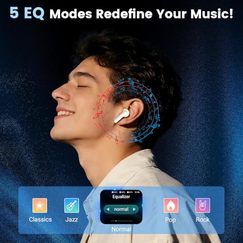 Wireless Earbuds with Smart Touch Screen Bluetooth in-Ear Headphones ANC Noise Cancelling Clear Calls 60H Playtime IPX5 Waterproof Earbuds for Sports Gym Work Travel - color: Beige