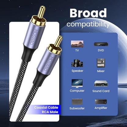 MOSWAG RCA to RCA Audio Cable Single RCA Subwoofer Cable Coax Audio Cord | 24K Gold Plated Digital Coaxial Audio Interconnect Shielded OFC for Car DVD PS3 Wii Speaker Amp Receiver Home Theater System - size: 16 FT/5M